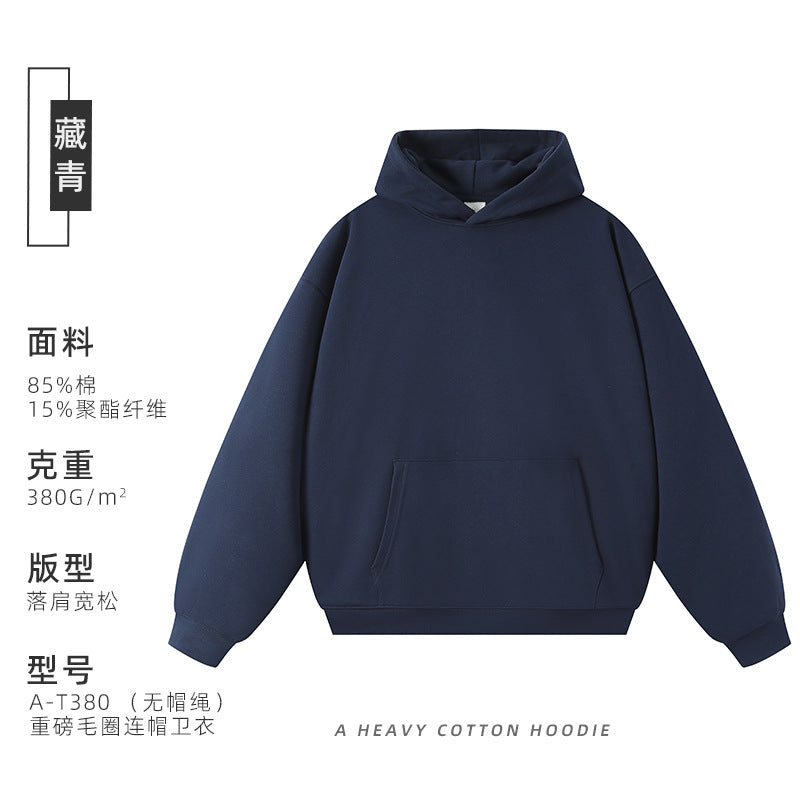 380g Heavyweight Terry Cordless Pullover Printed Off-Shoulder Hoodie Custom-Made Trendy Brand Hooded Sweatshirt with Custom Logo