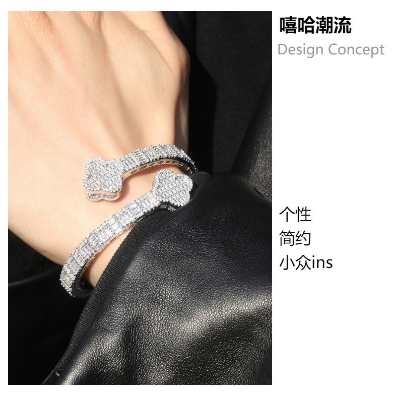 European and American copper inlaid zircon four-leaf clover bracelet high-end sense new ins style niche hip-hop bracelet fashion accessories