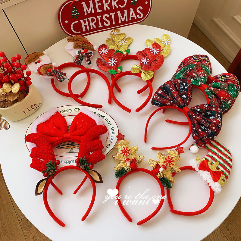 Christmas antler headband female Christmas hairpin headdress holiday dress up gift big bow headband hair accessories headdress