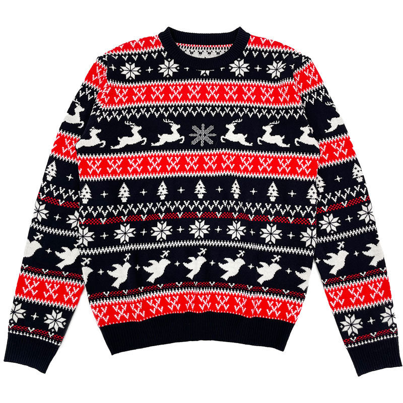 2025 Autumn and Winter European and American Christmas Pullover Jacquard Sweater Christmas Elk Snowflake Element Round Neck Knitted Couple Outfit
