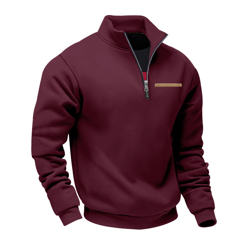 Cross-Border American Style Autumn and Winter Heavyweight Fleece Long-Sleeve Men's Sweatshirt with Half-Zip, Loose Fit, Stand Collar, Pullover Men's Sweatshirt