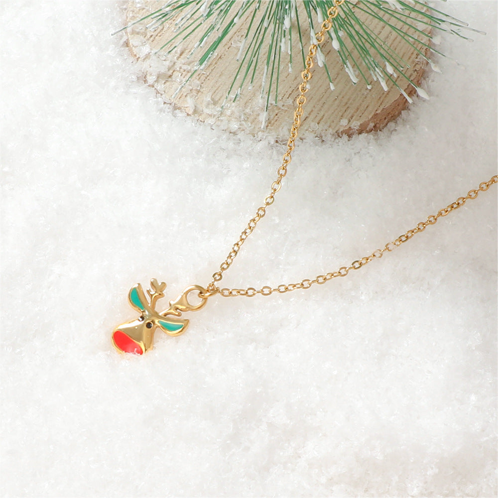 Justop European and American Cross-Border Christmas Tree Necklace Snowman Candy Pendant Christmas Eve Christmas Elk Necklace Jewelry