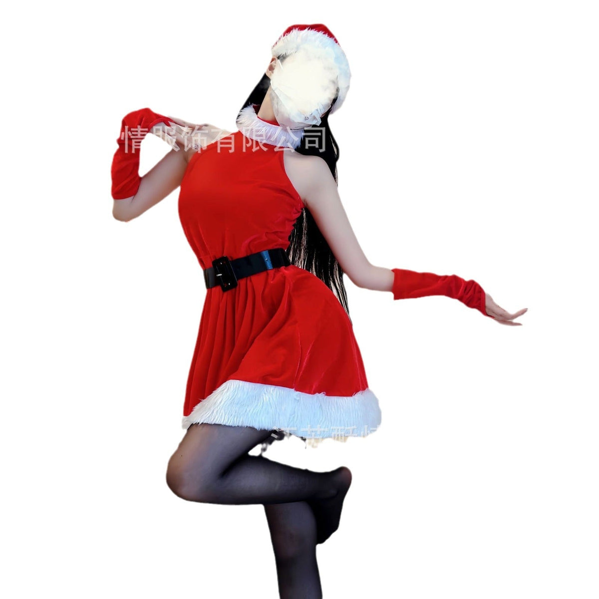 Crisp Christmas theme clothing sexy halter suit skirt dress uniform passion red Christmas battle gown
