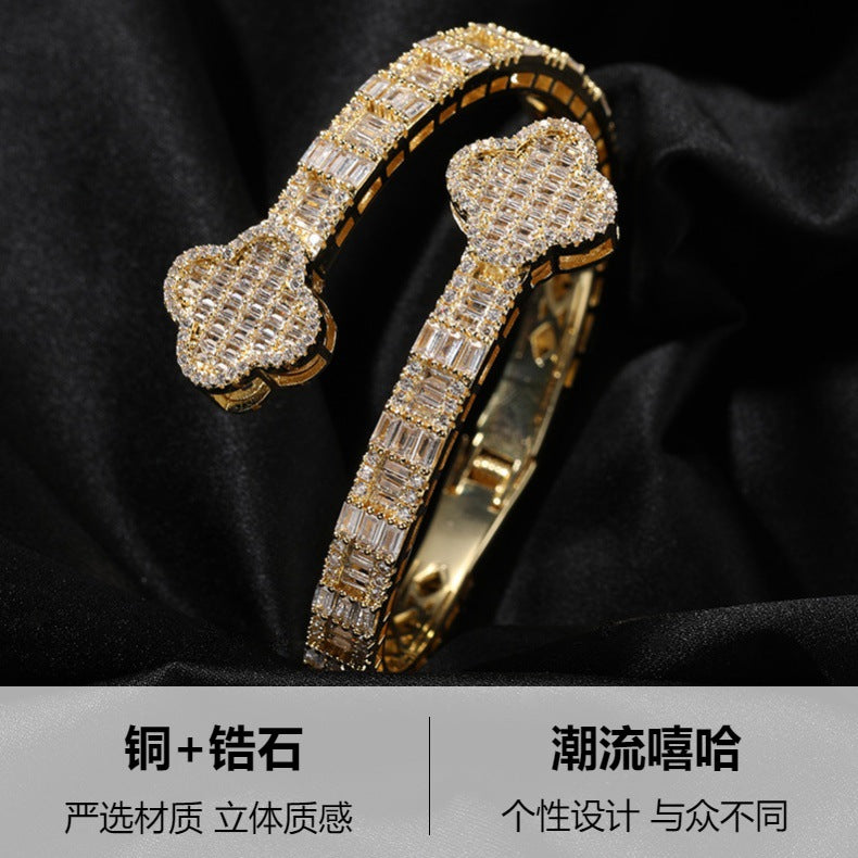 European and American copper inlaid zircon four-leaf clover bracelet high-end sense new ins style niche hip-hop bracelet fashion accessories
