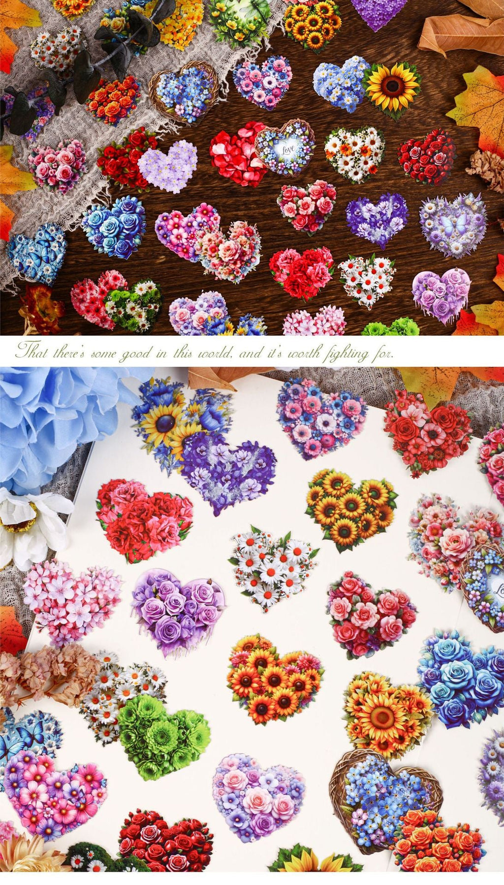 Retro Story Heart Flower Series Stickers Love Heart Floral Pet Journal Decoration Versatile Background Scenery Sticker Pack