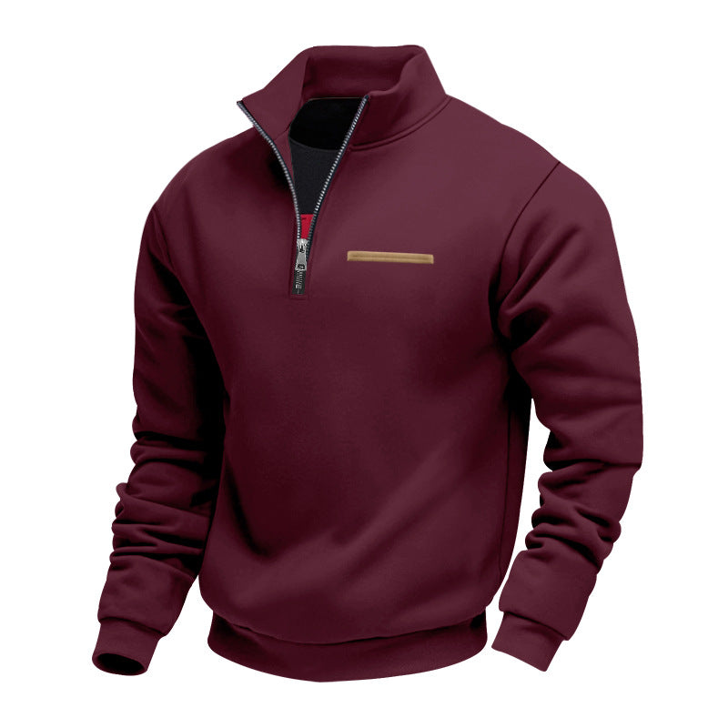 Cross-Border American Style Autumn and Winter Heavyweight Fleece Long-Sleeve Men's Sweatshirt with Half-Zip, Loose Fit, Stand Collar, Pullover Men's Sweatshirt