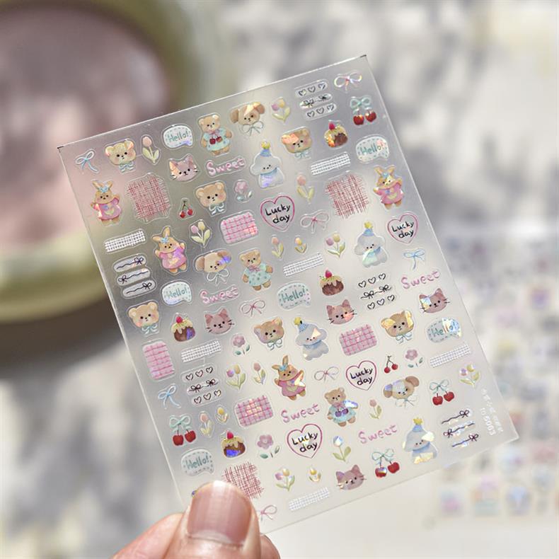 Cute Pet Graffiti Nail Art Stickers Embossed 3D Stereo 5D Cute Little Panda Cat Dog Nail Sticker Decoration