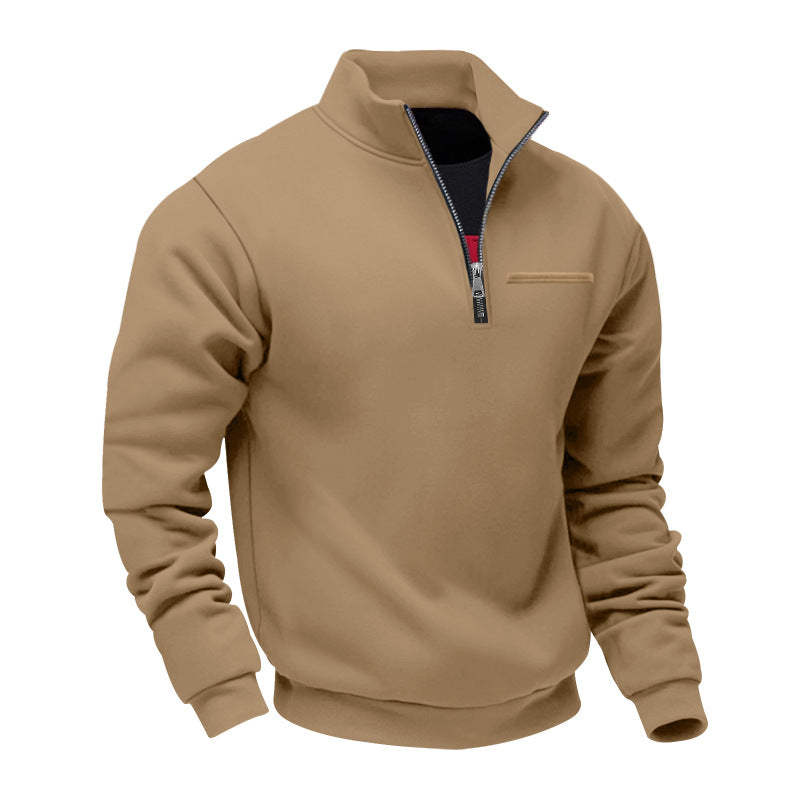 Cross-Border American Style Autumn and Winter Heavyweight Fleece Long-Sleeve Men's Sweatshirt with Half-Zip, Loose Fit, Stand Collar, Pullover Men's Sweatshirt
