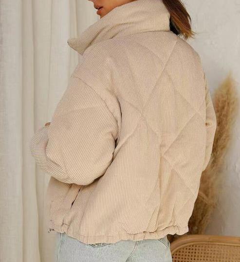 Women's Wadded Stand Collar Long Sleeve Corduroy Zipper Jacket