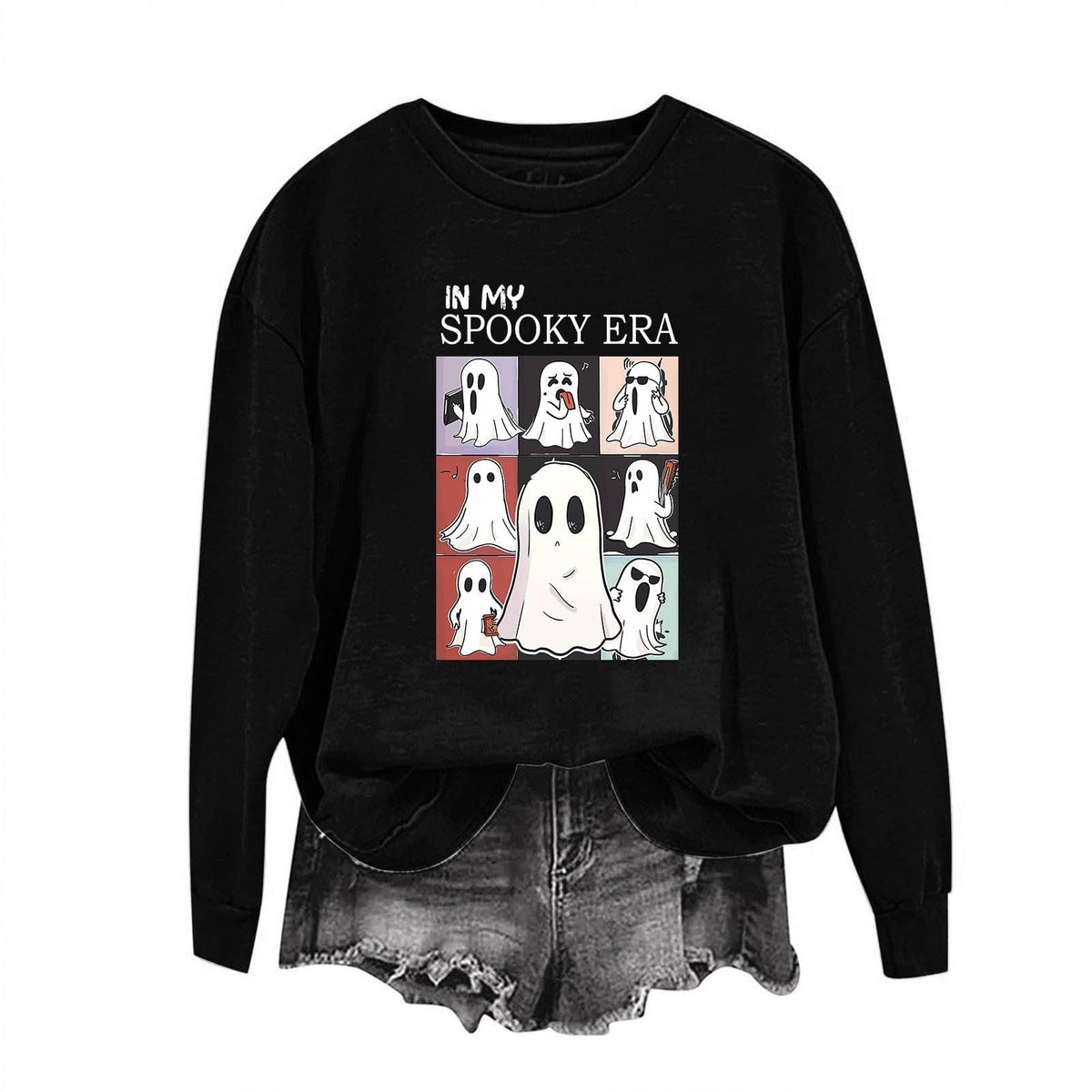 Women Sweatshirtss Halloween Cute Ghost Pattern Long Sleeve Sweater Horror Fall Pullover Tops