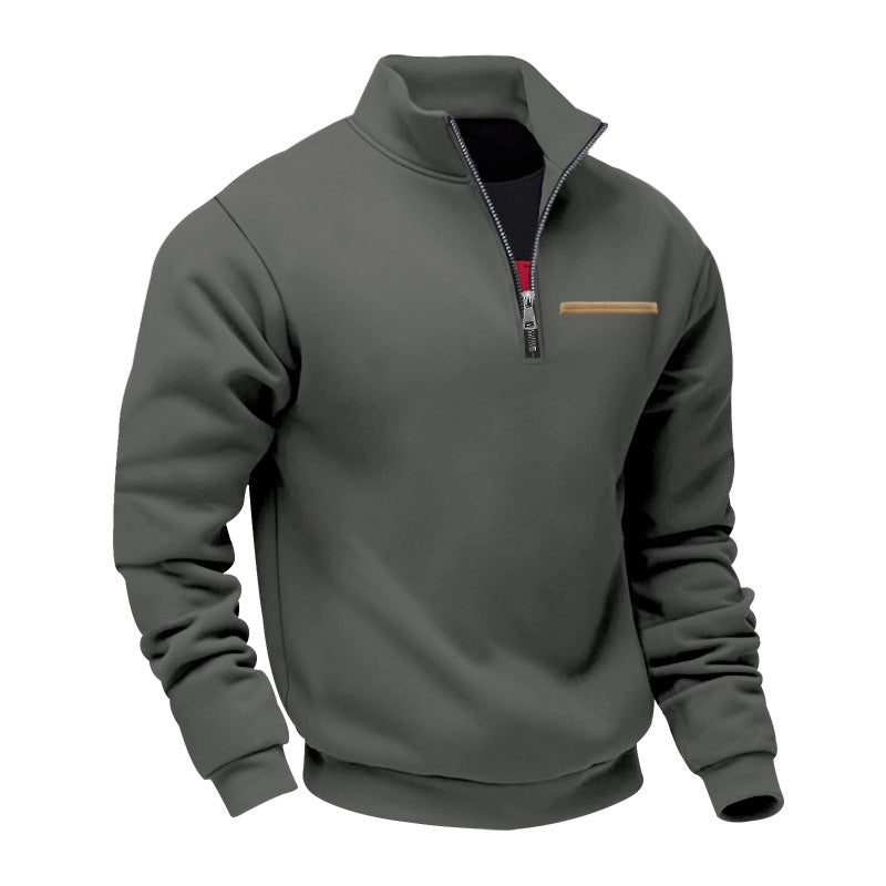 Cross-Border American Style Autumn and Winter Heavyweight Fleece Long-Sleeve Men's Sweatshirt with Half-Zip, Loose Fit, Stand Collar, Pullover Men's Sweatshirt