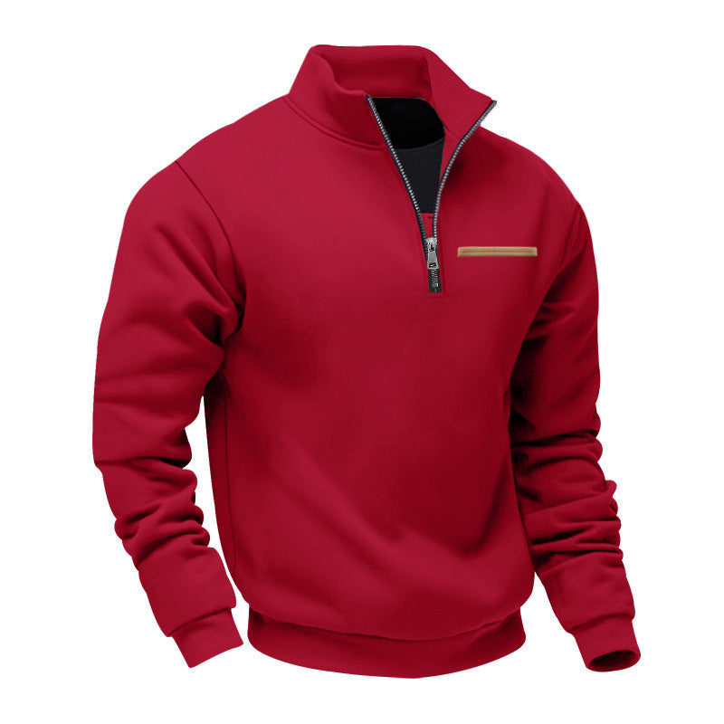 Cross-Border American Style Autumn and Winter Heavyweight Fleece Long-Sleeve Men's Sweatshirt with Half-Zip, Loose Fit, Stand Collar, Pullover Men's Sweatshirt