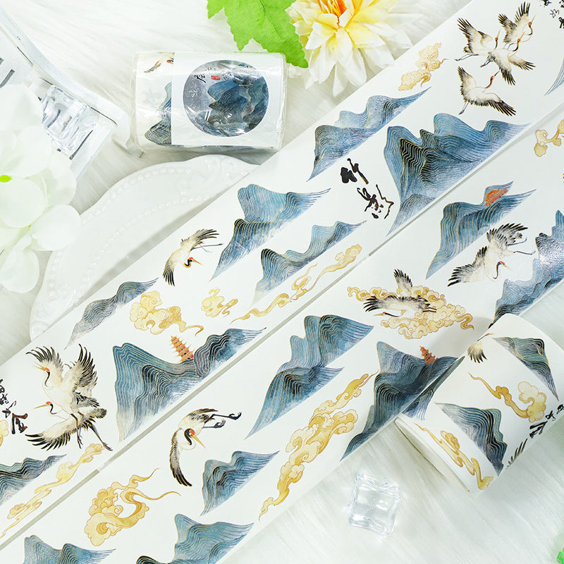 A Roll of Free Shipping Hand Ledger Tape Antique Decorative Background Courtyard Landscaping Mountain and National Style Japanese Paper Hand Ledger Pet Tape
