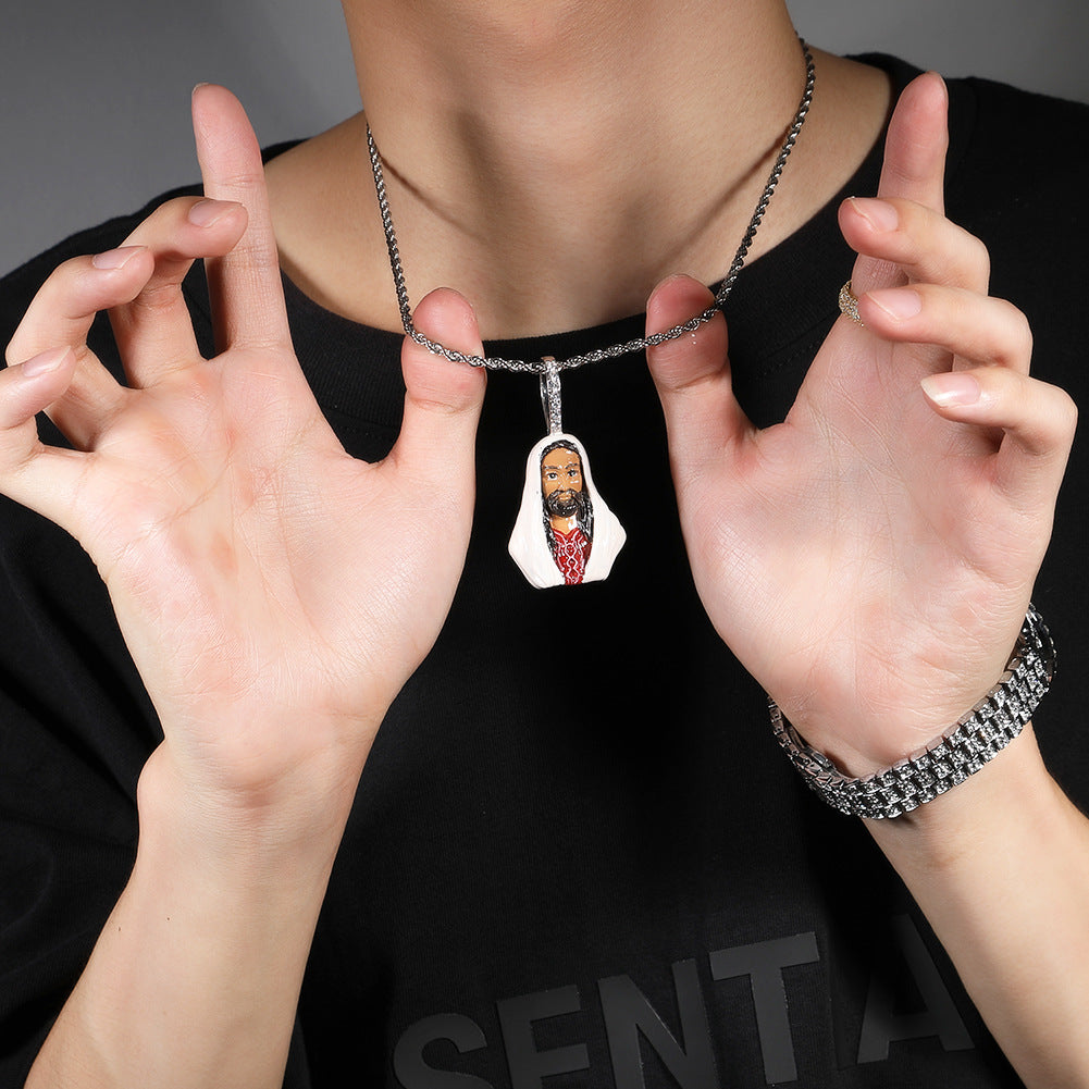 European and American New Products Copper Material Enamel Men's Avatar Personalized Hip-Hop Pendant Necklace Trendy Accessories Jewelry Wholesale