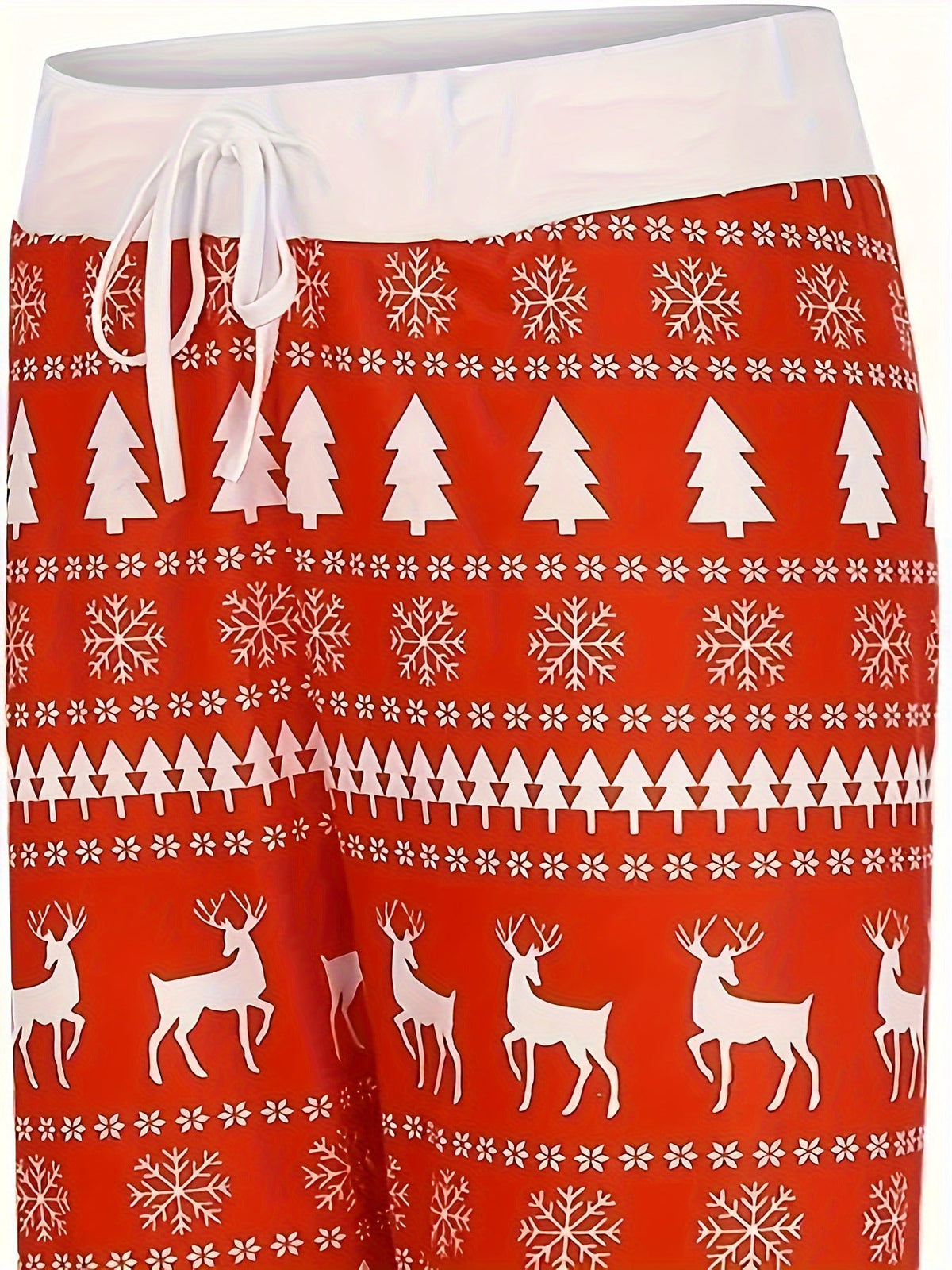 Cross-border Christmas Trousers for Christmas Performance High Waist Lace-up Stitching Elk Christmas Tree Printed Red Trousers