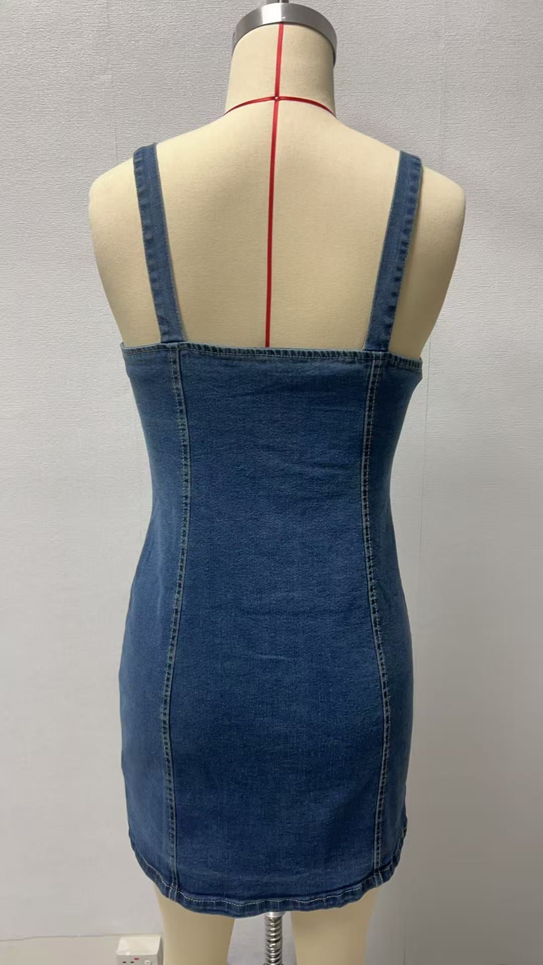 2025 Summer New European and American Cross-border Women's Buckle Decorations Long Denim Sling Fashion dress in stock
