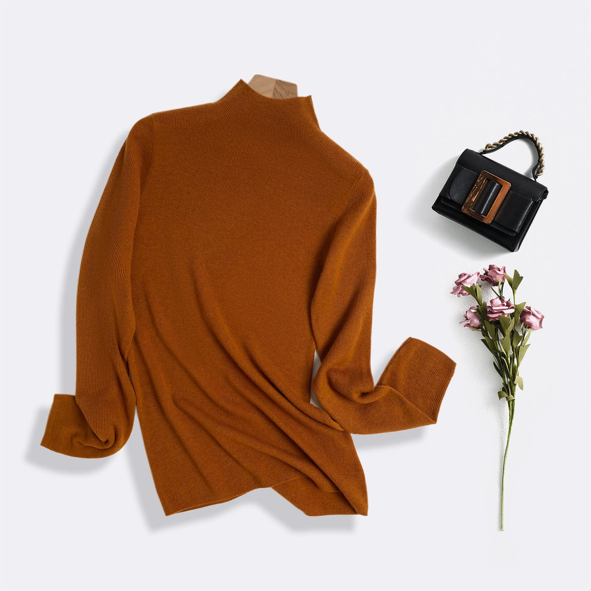 Machine Washable 100% Superfine Wool Sweater for Women Autumn and Winter New Loose Half Turtleneck Knitted Bottoming Sweater for Women