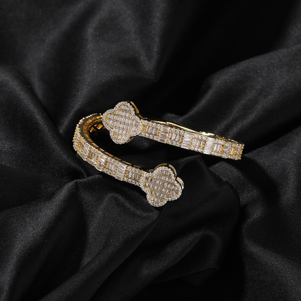 European and American copper inlaid zircon four-leaf clover bracelet high-end sense new ins style niche hip-hop bracelet fashion accessories
