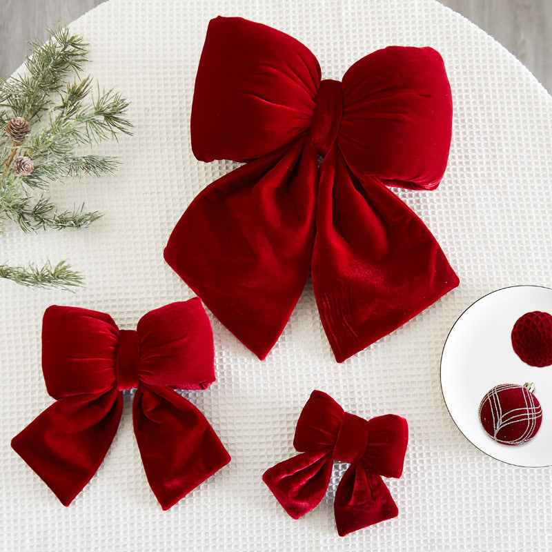 Christmas Tree Decoration Home Gold Velvet Bow Large Pendant Photo Atmosphere Props Atmosphere Flocking Bow