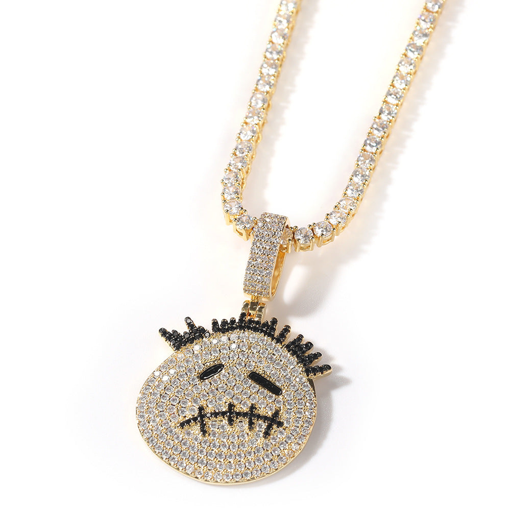 Gu Meng New Product Small Prickly Head Cartoon Hip Hop Men's Necklace Pendant European and American Street Fashion Brand Zircon Pendant