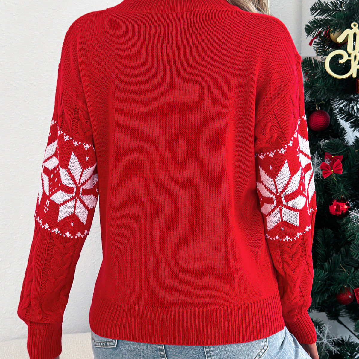 2025 Autumn and Winter European and American Snowflake Pattern Lantern Long Sleeve Pullover Sweater Amazon Cross-Border Women's Clothing Christmas