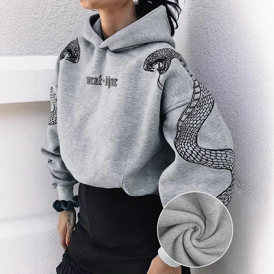 Printed Hooded Pullover Loose Retro Sweater