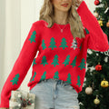 Shein Amazon European and American Clothing Autumn and Winter Pullover Jacquard Christmas Tree Knitwear Long-Sleeved Red Christmas Knitwear