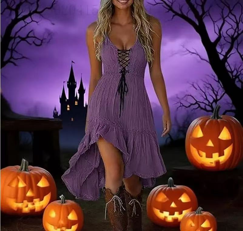 Retro Western Style Strap Halloween Carnival Suspender Dress