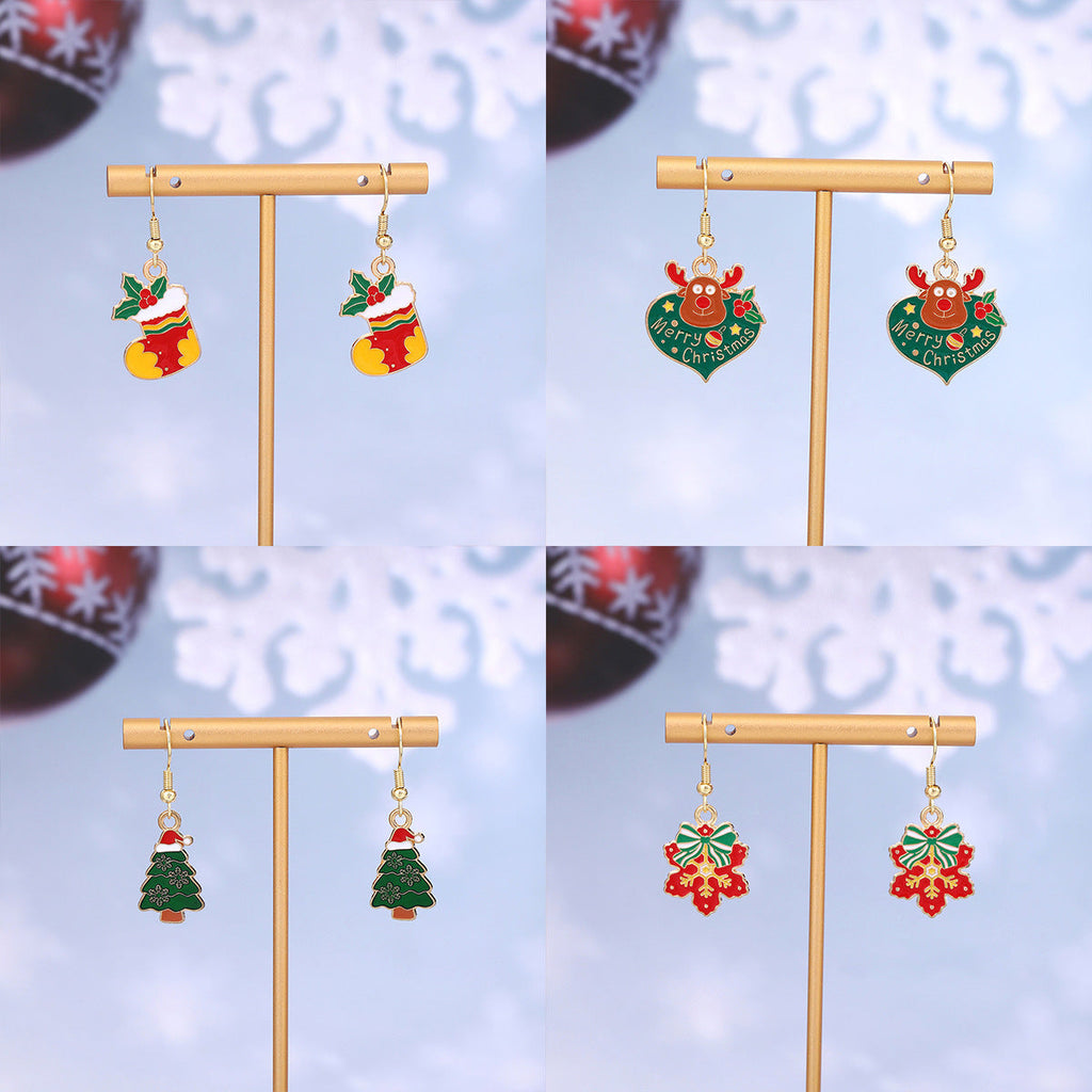 Cross-border personality Christmas series elk gingerbread earrings European and American cartoon oil Santa Claus earrings
