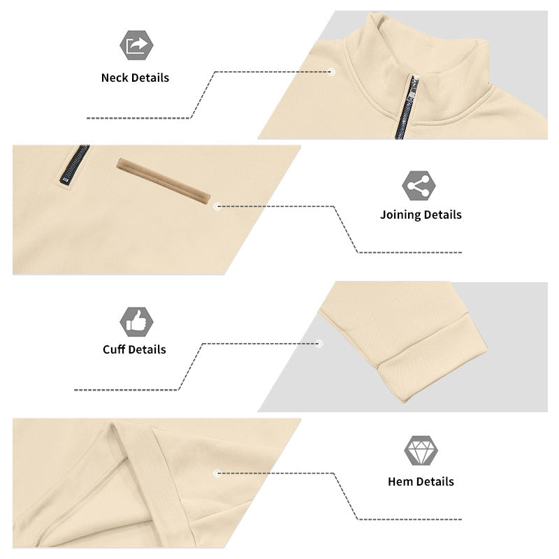 Cross-Border American Style Autumn and Winter Heavyweight Fleece Long-Sleeve Men's Sweatshirt with Half-Zip, Loose Fit, Stand Collar, Pullover Men's Sweatshirt