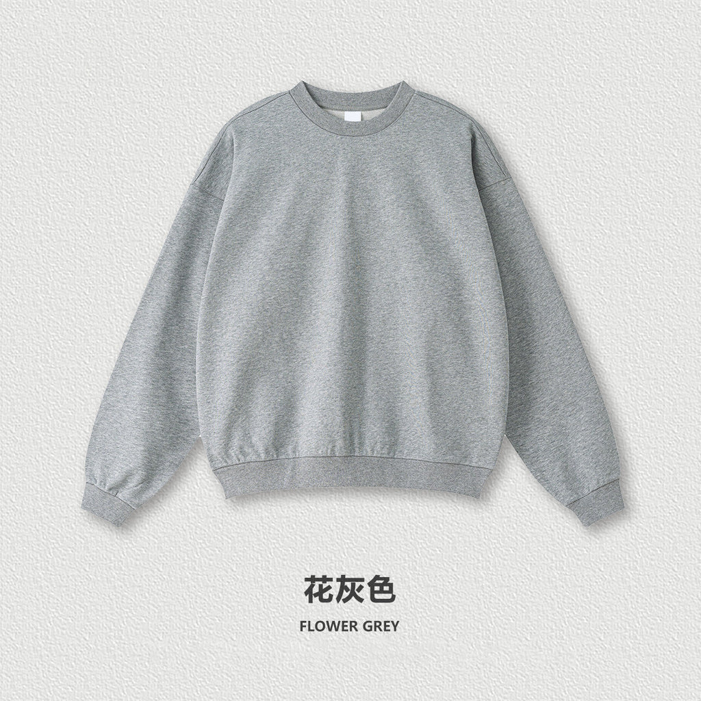 Men's 2025 Spring and Autumn High Quality Loose Solid Color Heavy Weight Terry 440g Drop Shoulder Basic Round Neck Sweatshirt for Men