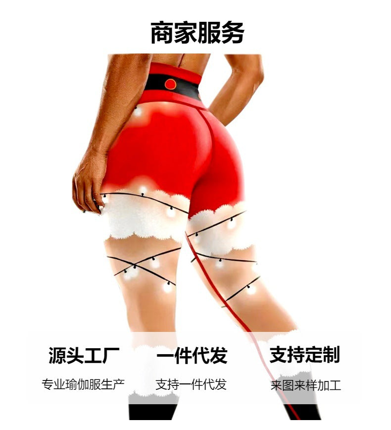 Cross-border Europe and the United States Christmas printing comfortable yoga pants hip outdoor sports fitness running yoga clothing wholesale