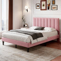 4ft6 Double Velvet Bed Frame Pink Adjustable Tufted Headboard Bedroom Furniture