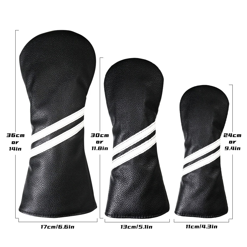 Striped Golf Headcovers PU Leather Driver Fairway Hybrid Waterproof Head Covers
