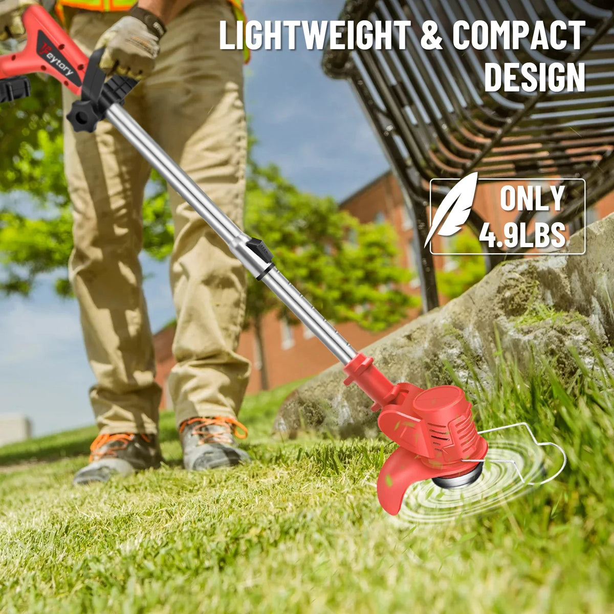 21V Cordless Garden Strimmer 3-in-1 Rechargeable – Red Electric Grass Trimmer