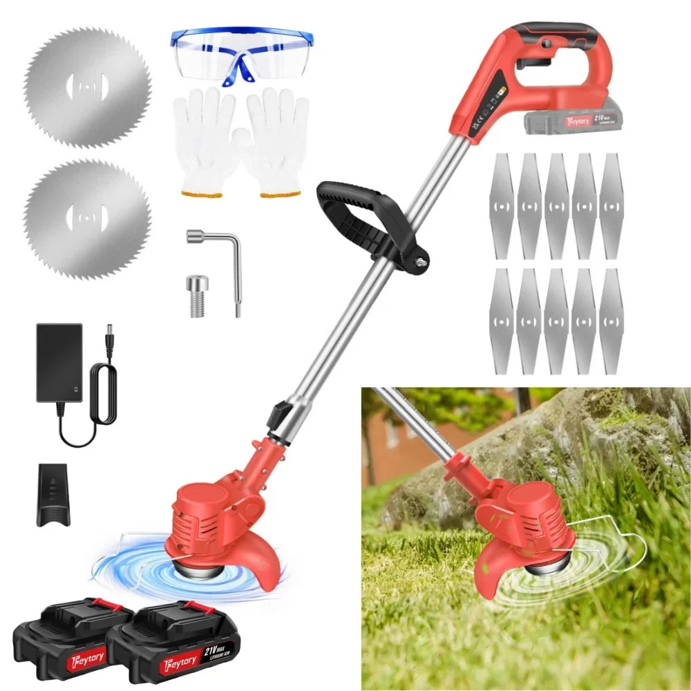 21V Cordless Garden Strimmer 3-in-1 Rechargeable – Red Electric Grass Trimmer