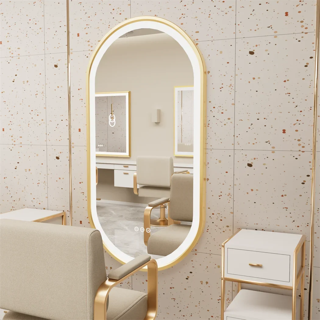LUVODI Luxury Oval Led Illuminated Bathroom Mirror Gold Aluminum Frame with Demister Pad