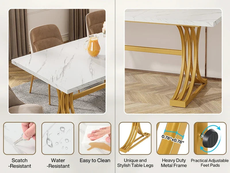 Tribesigns 63-Inch Rectangular Dining Table for 4 to 6, Modern Kitchen Table with Faux Marble Table Top, White Dinner Tables