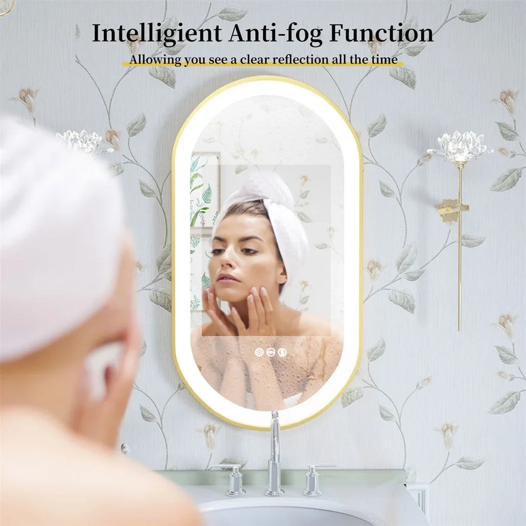 LUVODI Luxury Oval Led Illuminated Bathroom Mirror Gold Aluminum Frame with Demister Pad