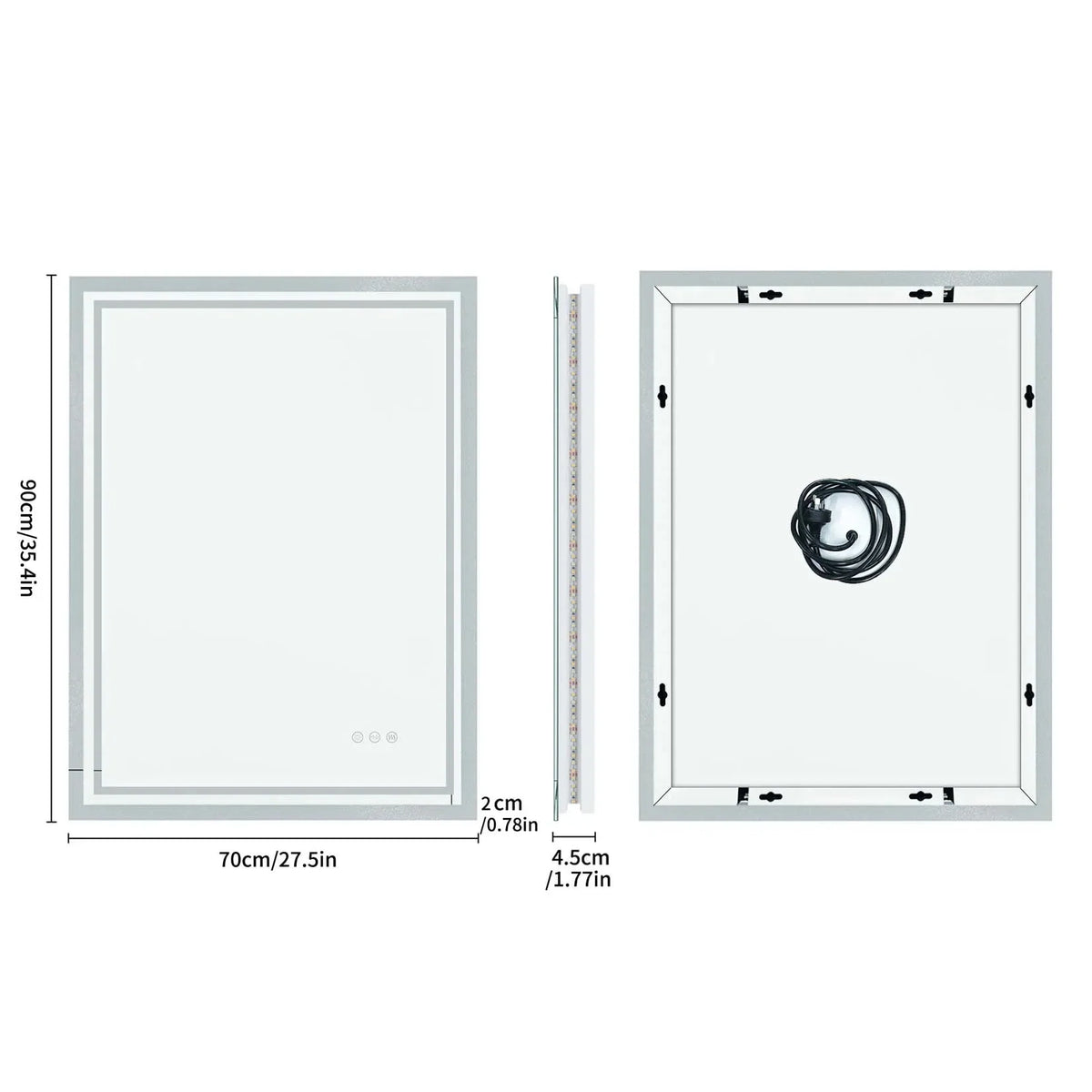 LED Light Bathroom Mirror Illuminated Wall Mounted Vanity Makeup Anti-Fog Rectangle 3 Colors Touch Light
