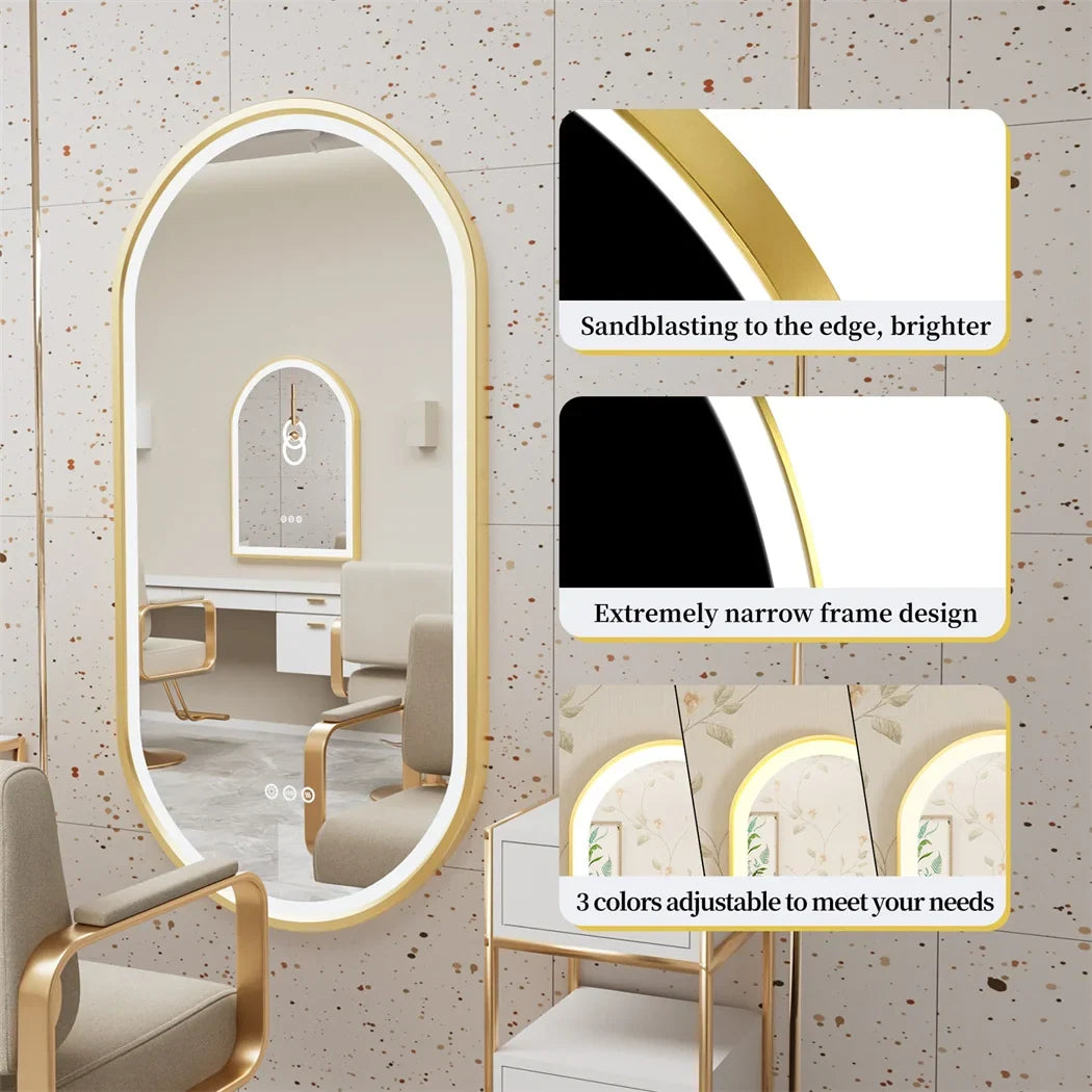 LUVODI Luxury Oval Led Illuminated Bathroom Mirror Gold Aluminum Frame with Demister Pad
