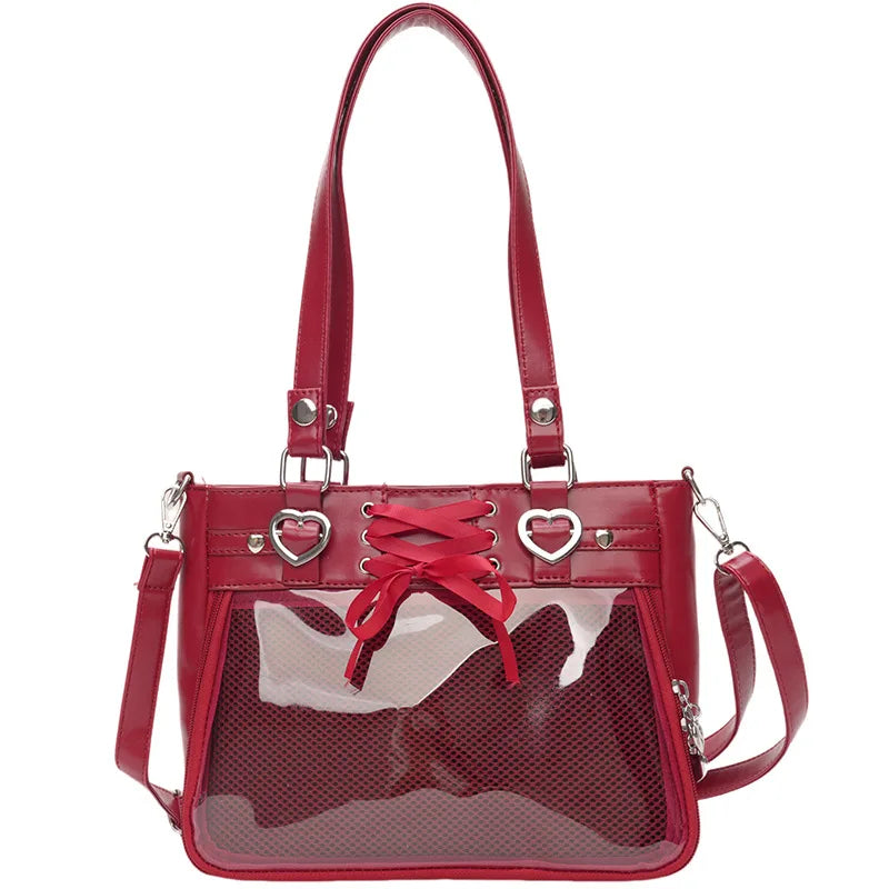 Italife Small Red Ita Bag Crossbody with Ribbon Women Kawaii Clear Cute Shoulder Bag Student Girl Heart Ita Bag with Insert H202
