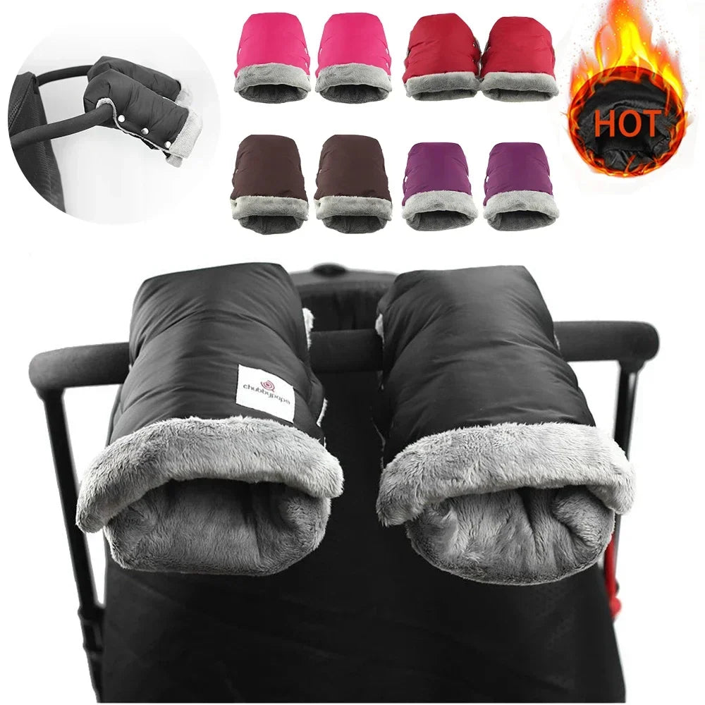 2pcs Black Waterproof Pram Stroller Warm Gloves Mitten Winter Hand Muff Baby Stroller Mitten Winter Warm Stroller Accessories