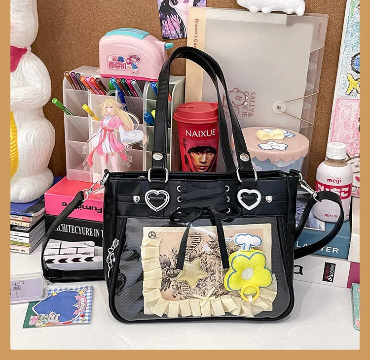 Italife Small Red Ita Bag Crossbody with Ribbon Women Kawaii Clear Cute Shoulder Bag Student Girl Heart Ita Bag with Insert H202