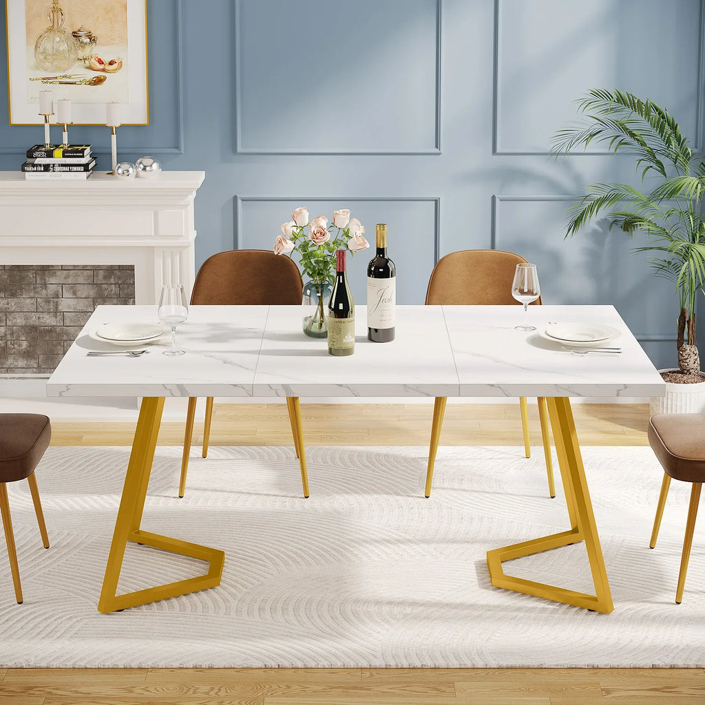 Tribesigns 63-Inch Rectangular Dining Table for 4 to 6, Modern Kitchen Table with Faux Marble Table Top, White Dinner Tables