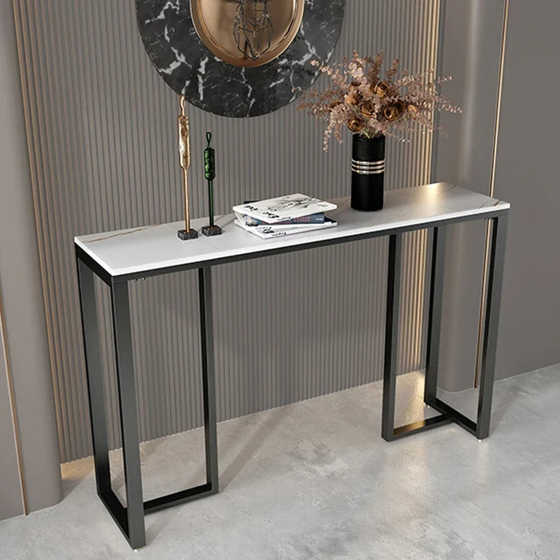 Marble Console Table Modern Accent Side Stand Sofa Entryway Hall Furniture Storage Display Table Metal Frame