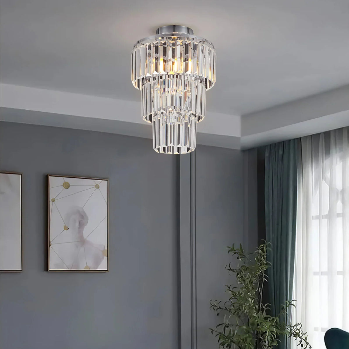 KOMORE Crystal Mount Ceiling Light 23cm /25cm / 30cm Dia for Living Room, Bedroom, Kitchen