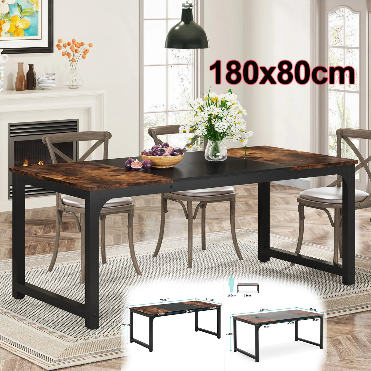 Tribesigns 63"x31.5" Dining Table, Industrial Kitchen Table for 6-8 Person, Rectangular Dinner Table for Dining Room Kitchen