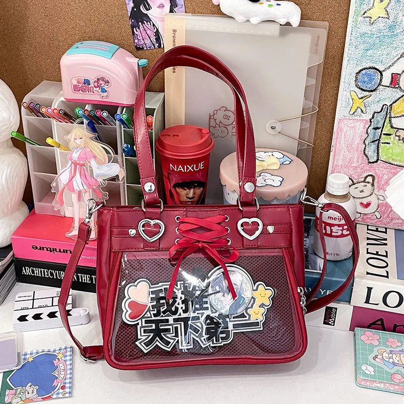 Italife Small Red Ita Bag Crossbody with Ribbon Women Kawaii Clear Cute Shoulder Bag Student Girl Heart Ita Bag with Insert H202