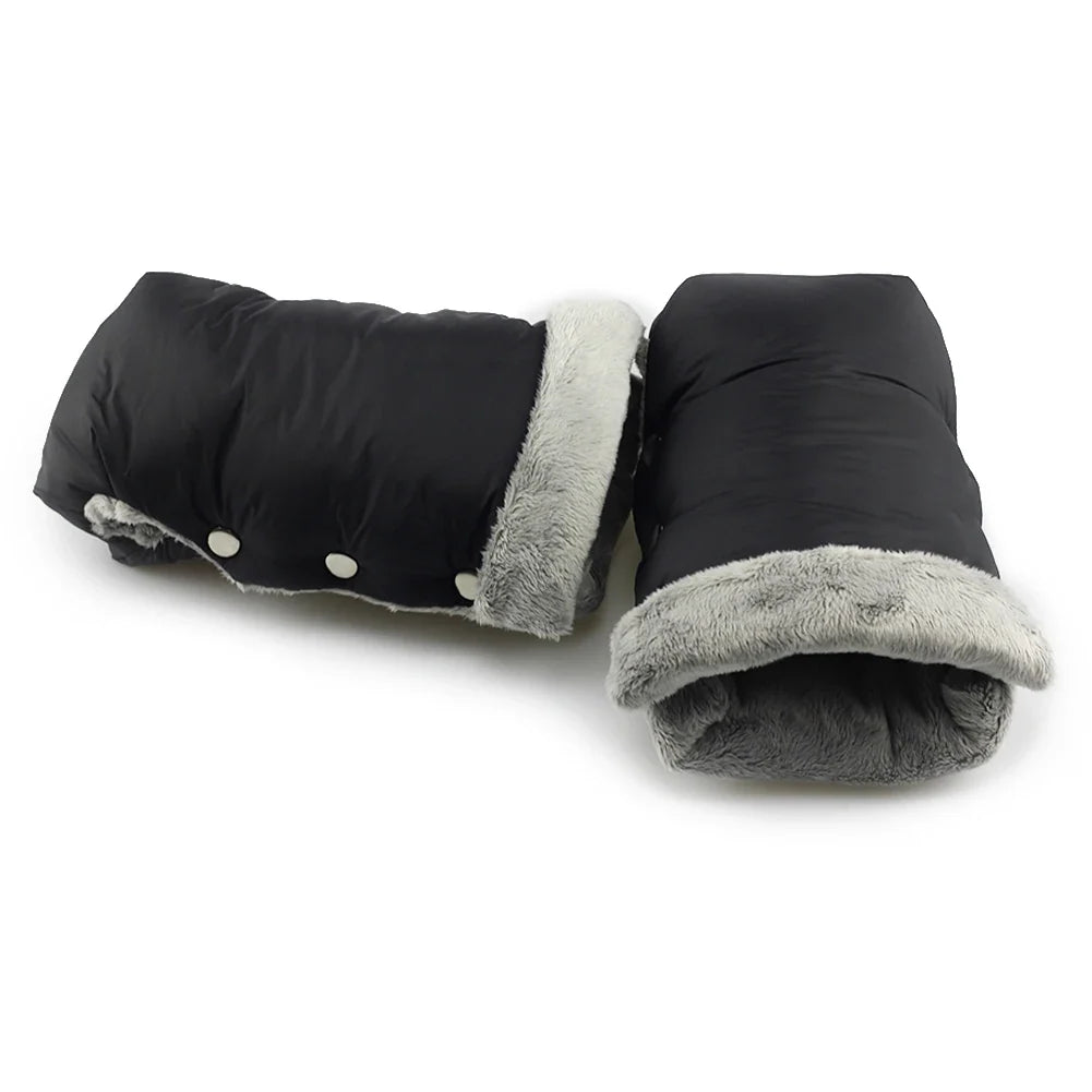 2pcs Black Waterproof Pram Stroller Warm Gloves Mitten Winter Hand Muff Baby Stroller Mitten Winter Warm Stroller Accessories